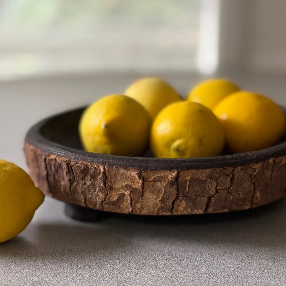 Handcrafted Bark-Edge Decorative Bowl in Natural Brown